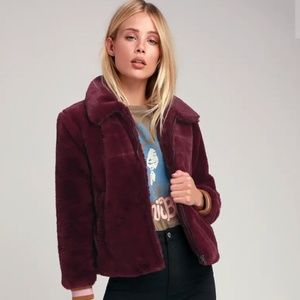 J.O.A. FUR BOMBER JACKET - wine